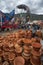 Vendor selling clay ceramics in Villa de Leyva