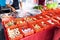 Vendor selling skewed lok lok  in street market bazaar stall