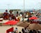 Vendors and tourists on Brighton seafront, Sussex, England