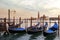 Venetian gondolas moored