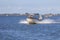 Venetian Lagoon, sea view and motorboat, Venice, Italy