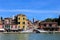 Venetsian blue cityscape, buildings and bridge in Venice, Italy.