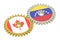 Venezuela and Canada flags on a gears, 3D rendering