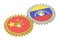 Venezuela and China flags on a gears, 3D rendering