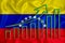 Venezuela flag with a graph of price increases for the country`s currency. Rising prices for shares of companies and
