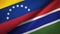 Venezuela and Gambia two flags textile cloth, fabric texture