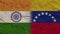 Venezuela and India Flags Together, Crumpled Paper Effect 3D Illustration