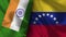 Venezuela and India Realistic Flag â€“ Fabric Texture Illustration