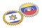 Venezuela and Israel flags on a gears, 3D rendering