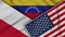 Venezuela United States of America Poland Flags Together Fabric Texture Illustration