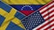 Venezuela United States of America Sweden Flags Together Fabric Texture Illustration