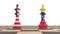 Venezuela and USA conflict. Chess concept Isolated 3d illustration