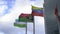 Venezuela, Vanuatu and Uzbekistan flag flying in the wind at United Nations