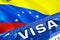 Venezuela visa document close up. Passport visa on Venezuela flag. Venezuela visitor visa in passport,3D rendering. Venezuela