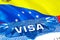 Venezuela Visa. Travel to Venezuela focusing on word VISA, 3D rendering. Venezuela immigrate concept with visa in passport.