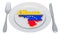 Venezuelan cuisine concept. Plate with map of Venezuela. 3D rendering