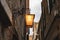 Venice alley lamp, warm yellow, horizontal orientation