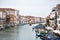 Venice.  Amazing View on Beautiful Venice from Rialto Bridge. Italy. Moored Gondolas. Early Morning with