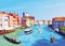 Venice architecture panorama with sea transport. EPS 10. Vector illustration