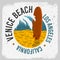 Venice Beach California Surfing Surf Design With A Surf Board On The Beach And Palm Leaf Logo Sign Label for Promotio