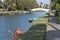 Venice Beach canal with boat and bridge