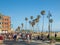 Venice Beach promenade, ocean walk, sunset, Los Angels, California, USA people gathering for music