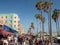 Venice Beach promenade, ocean walk, sunset, Los Angels, California, USA people gathering for music