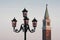 Venice campanile tower with street lamp