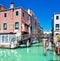 Venice canal with bridge and houses in water