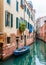 Venice canal and traditional colorful Venetian houses view. Classical Venice skyline. Venice, Italy