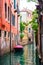 Venice canal and traditional colorful Venetian houses view. Classical Venice skyline. Venice, Italy