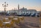 Venice - Chairs on Saint Mark square and San Giorgio Maggiore church in background in morning light