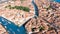 Venice city Grand Canal and houses aerial drone view, Venice island cityscape and Venetian lagoon from above, Italy