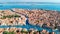 Venice city Grand Canal and houses aerial drone view, Venice island cityscape and Venetian lagoon, Italy