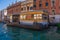 Venice City of Italy. View ferry dock watter taxi stop on Grand Canal for boats