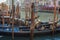 Venice City of Italy.view on parked gondolas, famous Venetian transport