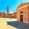 Venice cityscape, Campo S Anzolo square, church and leaning camp