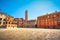 Venice cityscape, Campo S Anzolo square and leaning campanile ch