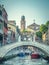 Venice cityscape, small bridge, narrow water canal
