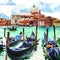 Venice cityscape view with anchored gondolas on the Grand canal in historic Venice, Venezia, Italy, Europe, tourist