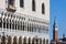 Venice, Doge palace facade and San Giorgio Maggiore bell tower in Venice