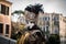 Venice - February 6, 2016: Colourful carnival mask through the streets of Venice