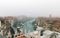 Venice in the foggy morning from the roof. Morning atmosphere of one of canal streets on Burano island