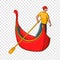 Venice gondola and gondolier icon, cartoon style