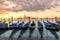 Venice Gondolas at sunrise on Grand Canal, Venice, Italy