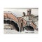 Venice hand drawn illustration. Bricks bridge across a canal. Black ink pen sketch and colored pastel. City architecture. Freehand