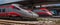 Venice, Italy - 08 May 2018: Railway station of Venice. The nose of the locomotives standing in a row. Trenitalia is the