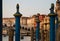 VENICE, Italy - April 25, 2013: Venice Grand Canal at Sunset with Rialto Bridge in Background and typical Moorings