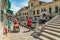 VENICE, ITALY - August 02, 2019: One of the thousands of lovely cozy corners in Venice on a clear sunny day. Locals and tourists