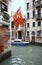 Venice, Italy - Canal view and police motorboat